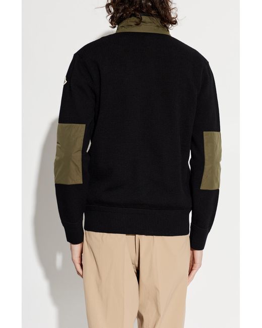 Moncler Black Cardigan With Logo Patch for men