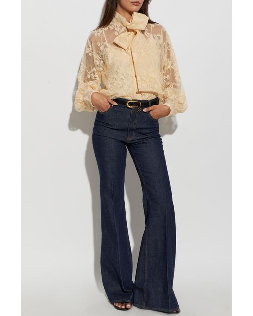 Zimmermann Natural Lace Top With Bow
