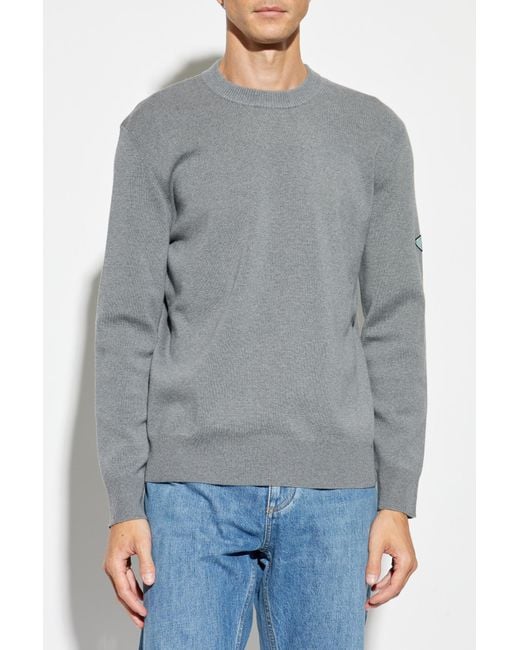 Bottega Veneta Gray Sweater With A Patch On The Sleeve for men