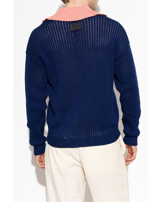 Fendi Blue Sweater With Logo Patch for men