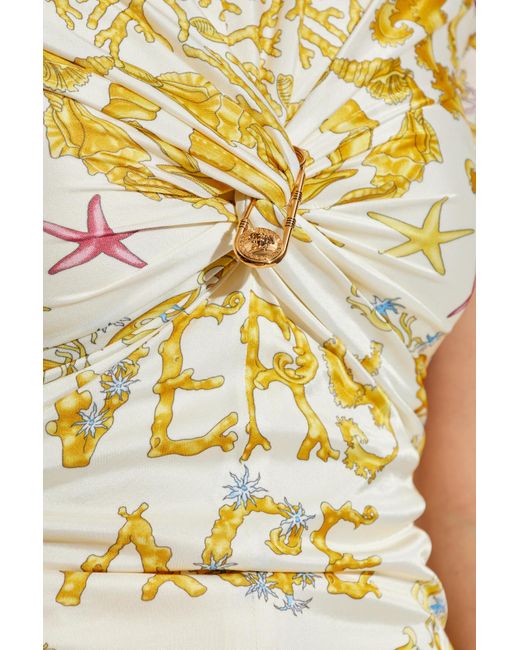 Versace Yellow Top With Decorative Draping And A Safety Pin