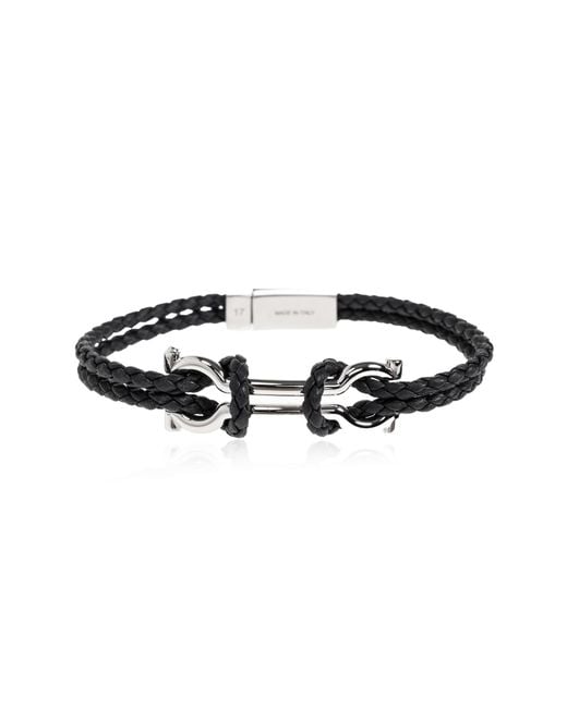 Ferragamo Black Leather Bracelet for men