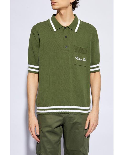 Balmain Green Polo With A Pocket for men