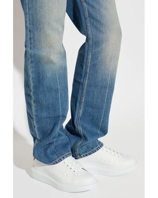 McQueen White Leather Sport Shoes With Logo for men