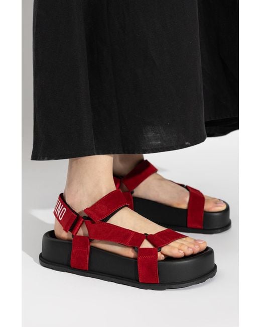 Moschino Red Leather Platform Sandals