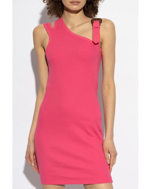 Versace Jeans Couture Pink Ribbed Dress With Straps