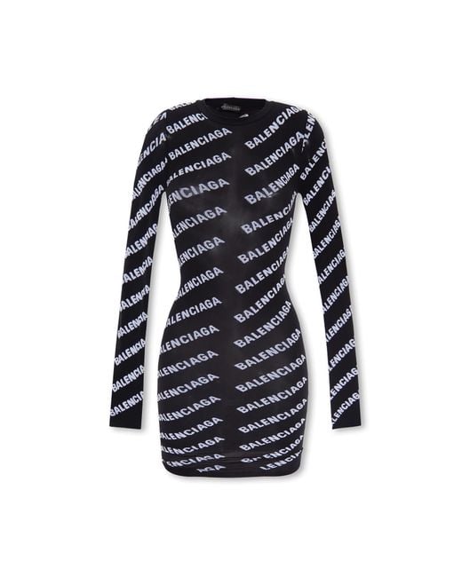 balenciaga black and white dress Balenciaga All Over Logo Dress in Black & White