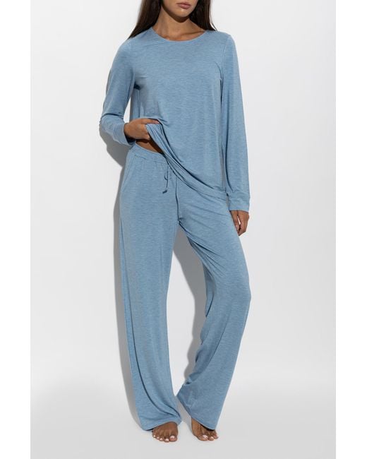 Hanro Blue Nightdress 'Natural Elegance' With Long Sleeves