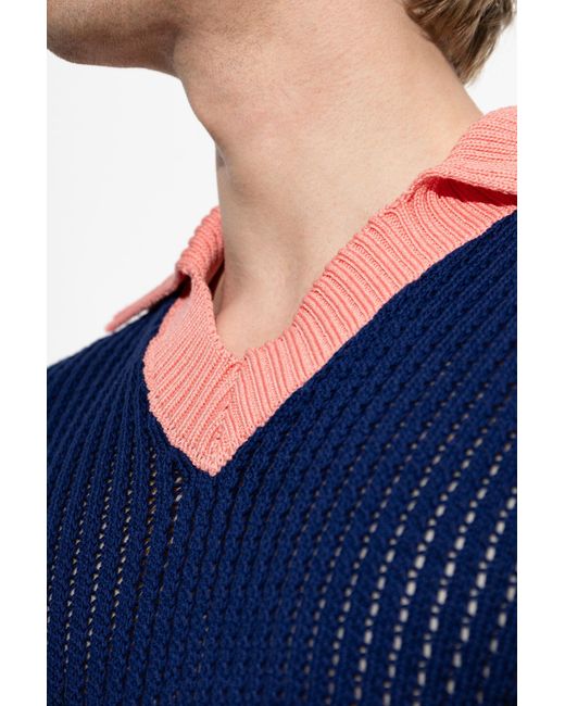 Fendi Blue Sweater With Logo Patch for men