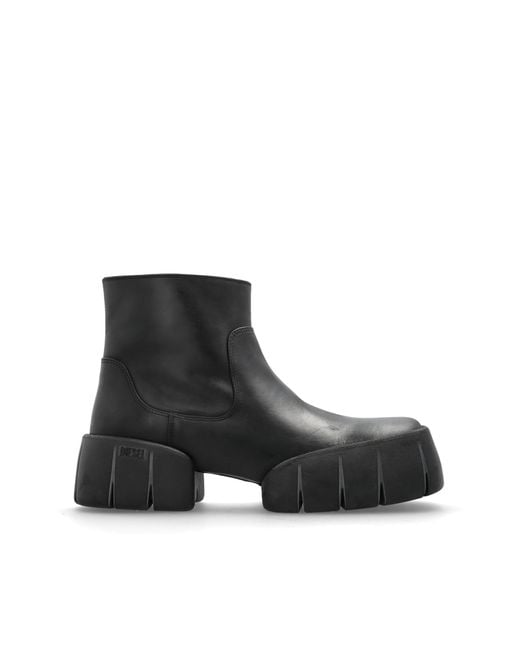 DIESEL Black Leather Ankle Boots 'D-Tex Bt' for men