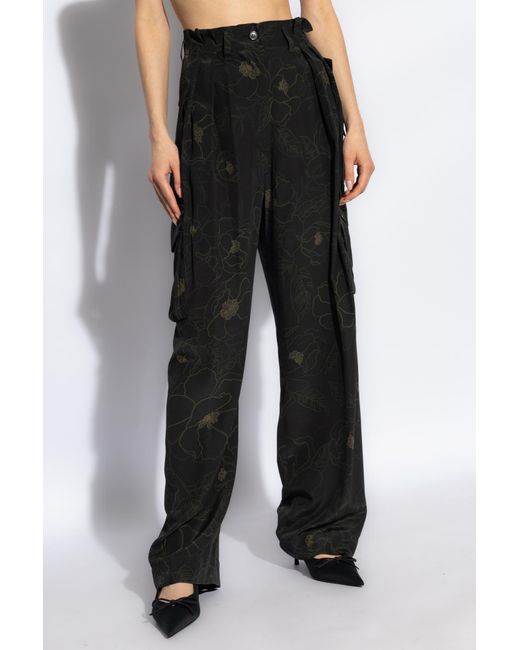 Dries Van Noten Black Cargo Pants With Floral Motif