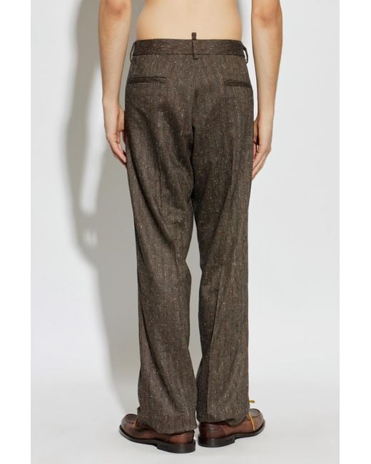 DSquared² Brown Herringbone Pattern Trousers for men