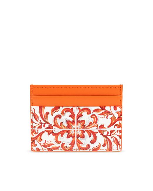 Dolce & Gabbana Red Leather Card Holder With "Majolica" Print