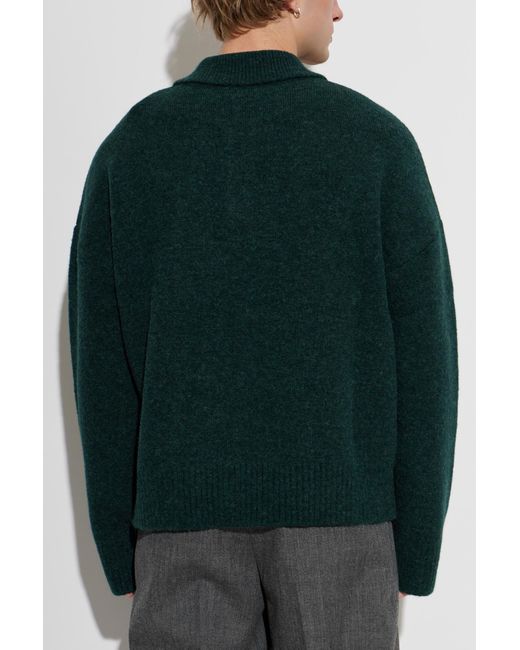 AMI Green Long-Sleeve Polo for men