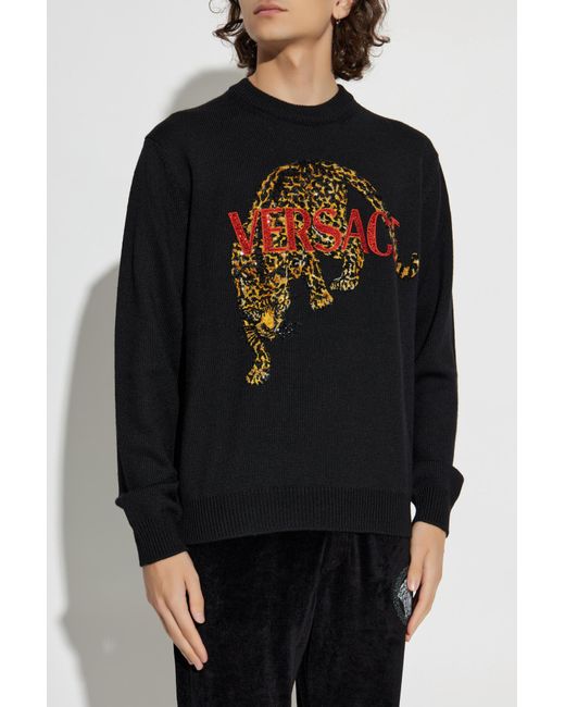 Versace Black Sweater With Shimmering Appliqués for men