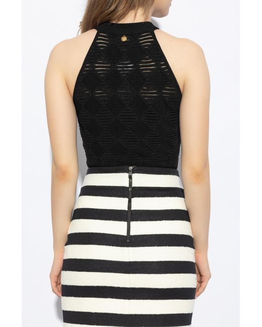 Balmain Black Bodysuit With Geometric Pattern