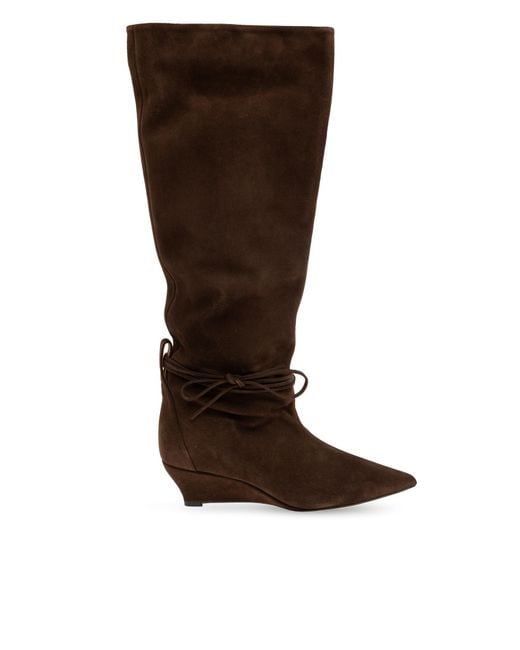 Odissi Brown Suede Wedge-Heeled Boots