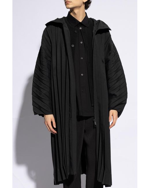 Homme Plissé Issey Miyake Black Pleated Coat With Hood, for men