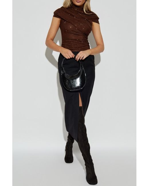 Self-Portrait Brown Top With Shimmering Appliqués