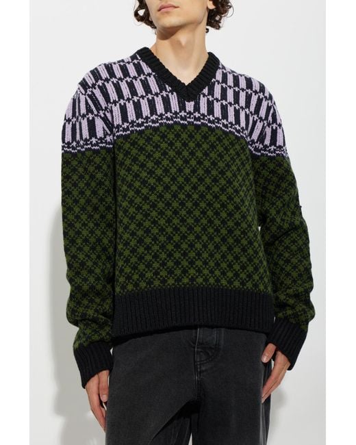 Marni Black Wool Sweater With Pattern for men