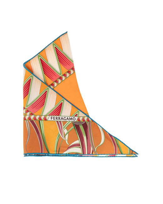 Ferragamo Orange Triangular Scarf With Print 'Giada'