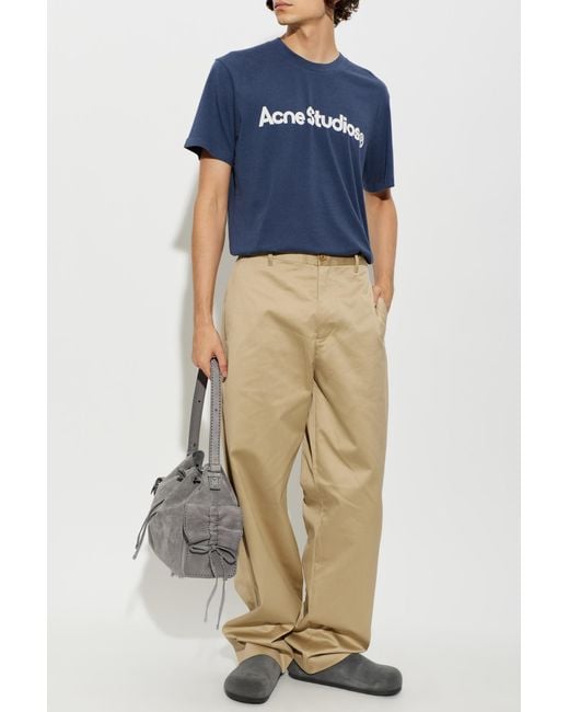 Acne Blue Cotton T-Shirt With Logo for men