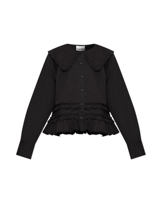 Ganni Black Top With Ruffles