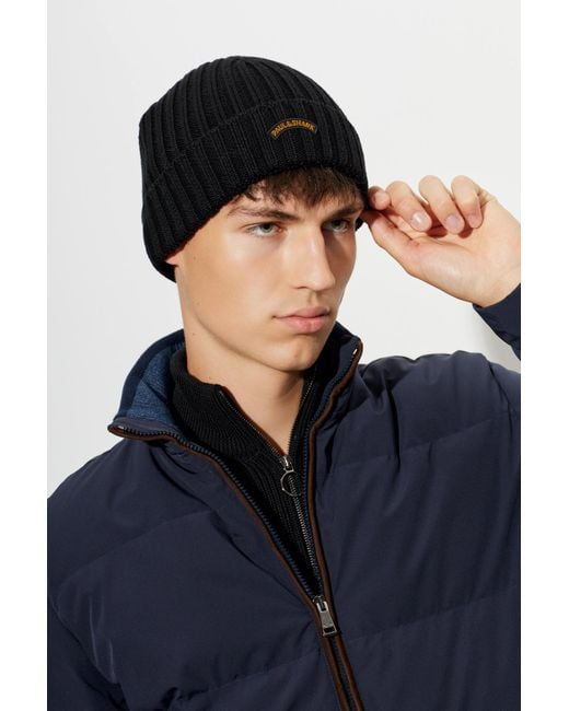 Paul & Shark Black Wool Beanie for men