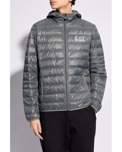 EA7 Gray Hooded Down Jacket, for men