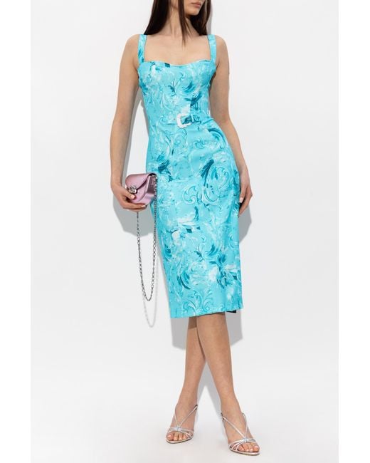 Versace Jeans Couture Blue Strap Dress With "Barocco" Pattern