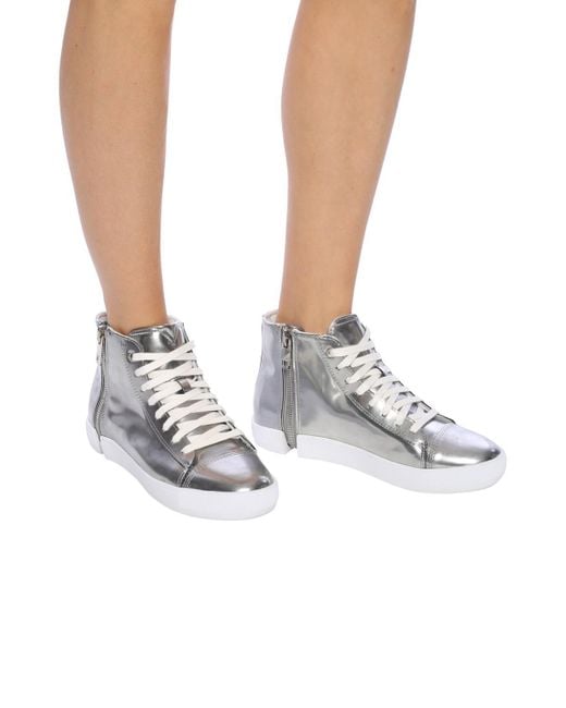 DIESEL Leather 's-nentish' High-top Sneakers in Silver (Metallic) - Lyst