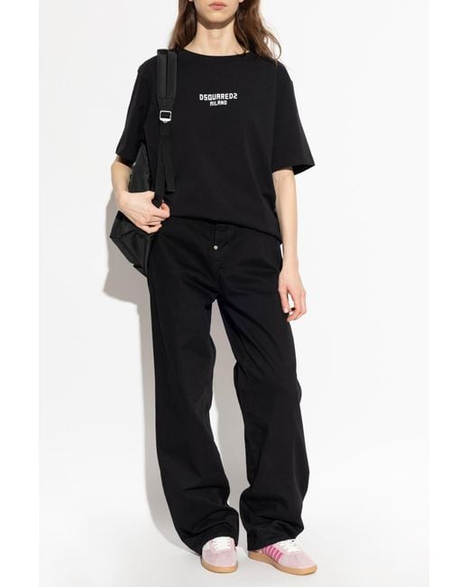 DSquared² Black T-Shirt With Printed Logo