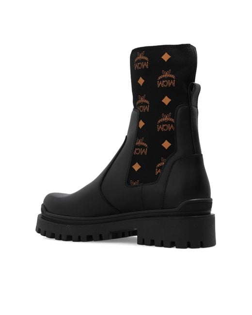 MCM Black Ankle Boots With Monogram
