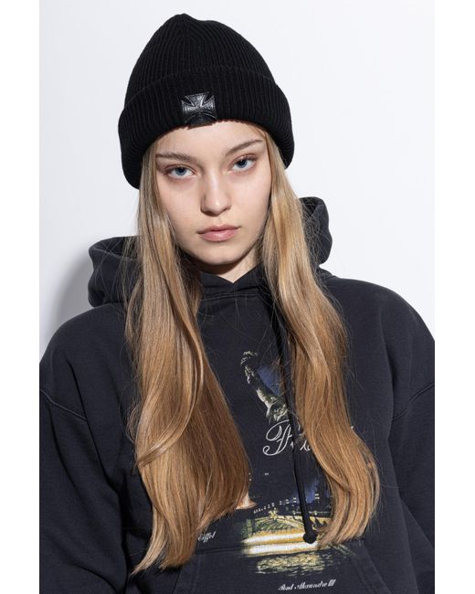 Vetements Black Wool Beanie With Logo