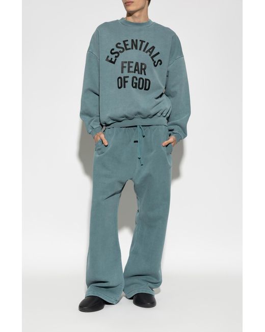 Fear Of God Blue Sweatshirt With Printed Logo for men