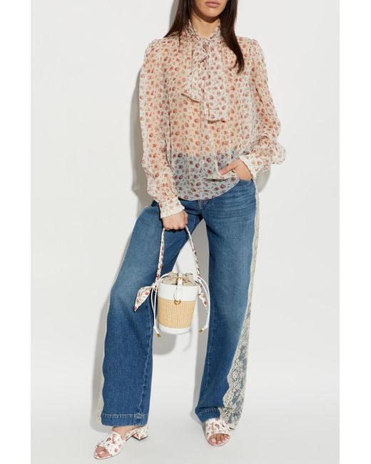 Dolce & Gabbana Natural Silk Top With Floral Motif