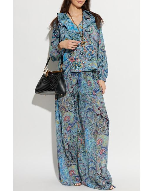 Etro Blue Patterned Wide-Leg Trousers