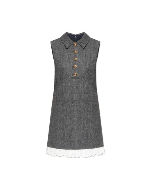 Self-Portrait Gray Dress With A Herringbone Pattern
