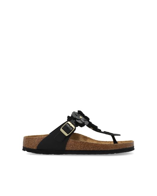Birkenstock Black 'Gizeh Flower Embellishment' Flip-Flops