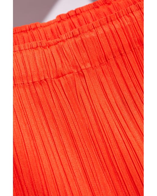 Pleats Please Issey Miyake Orange Pleated Shorts,