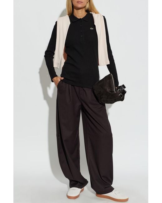 Lacoste Black Ribbed Long-Sleeve Polo