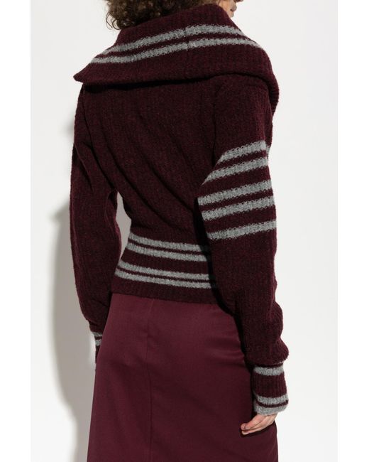 The Attico Red Cardigan With Stand-Up Collar