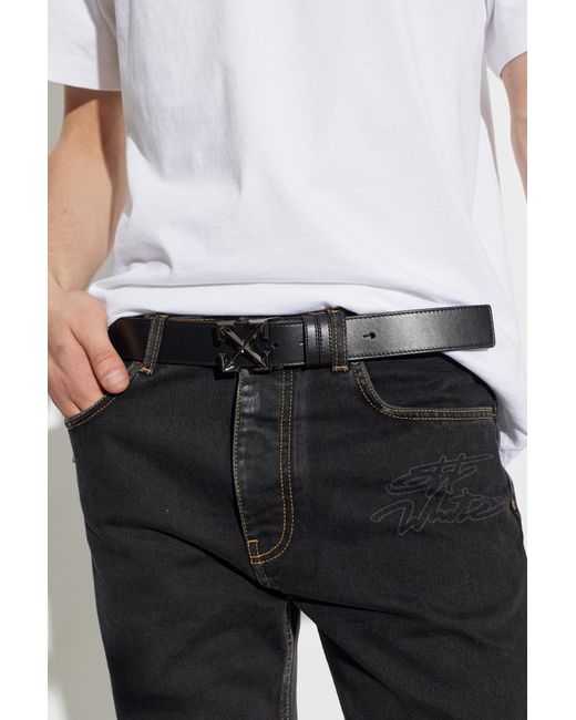 Off-White c/o Virgil Abloh Black Leather Belt With Print for men