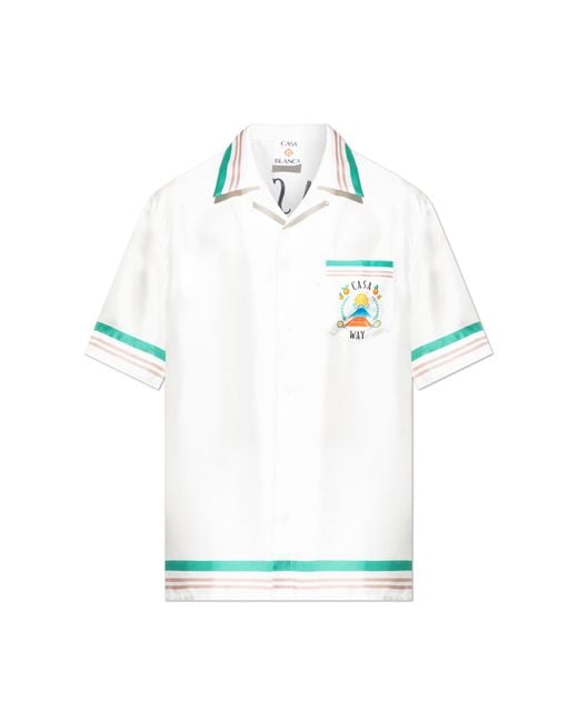 Casablanca White Silk Short-Sleeve Shirt for men