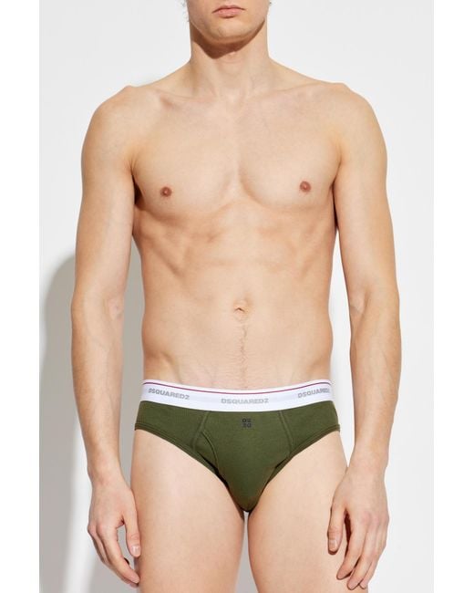 DSquared² Green Ribbed Briefs for men