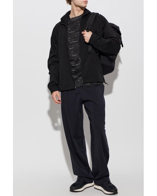 Emporio Armani Black Sweatshirt With Embroidered Logo On The Sleeve for men