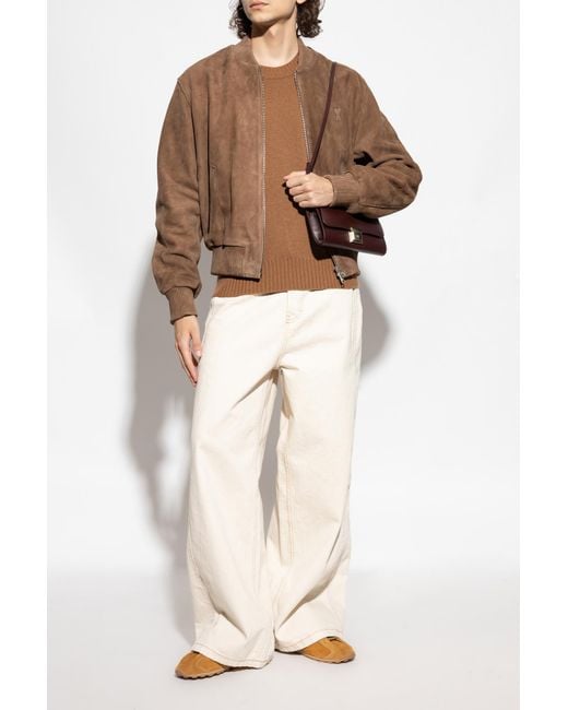 AMI Brown Cashmere Sweater With A Crew Neckline for men