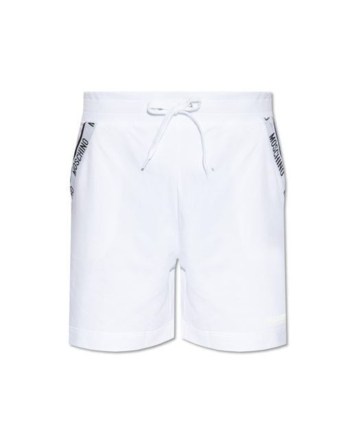 Moschino White Cotton Shorts With Logo, for men