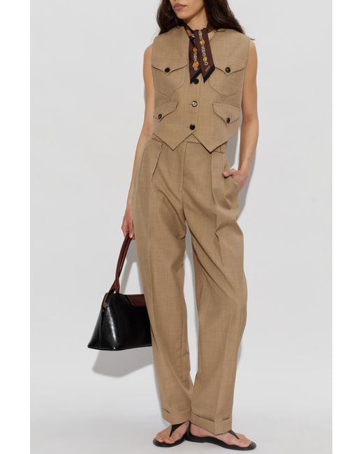 Versace Natural Wool Pleated Trousers