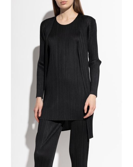Pleats Please Issey Miyake Black Pleated Cardigan